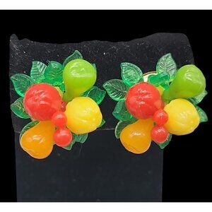 Carmen Miranda Fruit Salad Clip On Earrings Hong Kong Vintage Tutti Fruitti